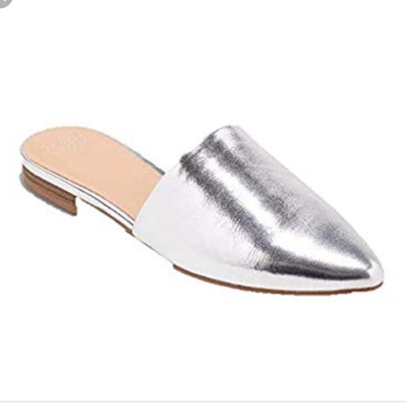 silver flat mules